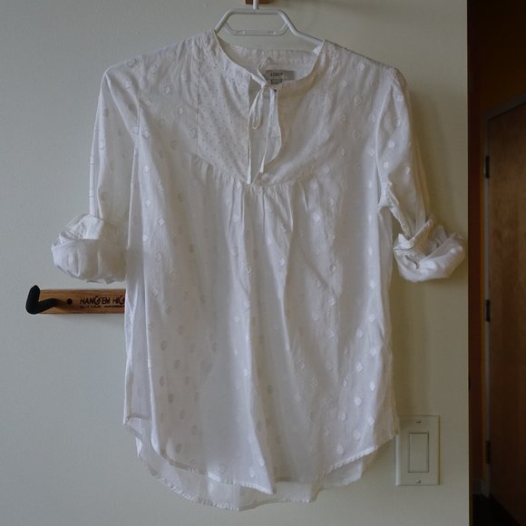 JCrew J. Crew #A5545  Tie Swiss Dot Peasant popover Blouse top white size 0 XS - Picture 2 of 13